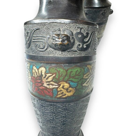 Antique Chinese Cloissone Bronze Vases Set Of 2 - Picture 10 of 16